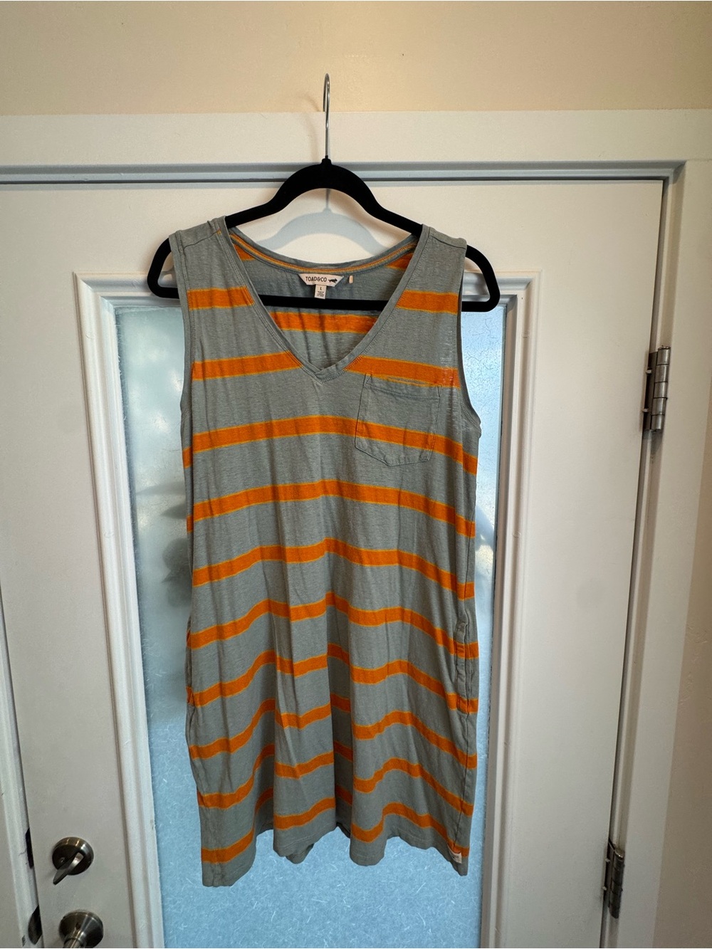 Toad&Co Sleeveless V-Neck Striped Tank Dress - Blue and Orange